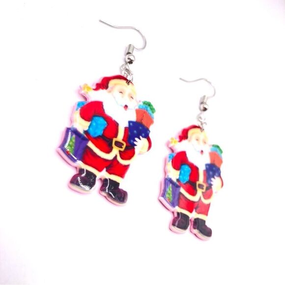 Acrylic Christmas themed Santa dangle earrings - Picture 2 of 4